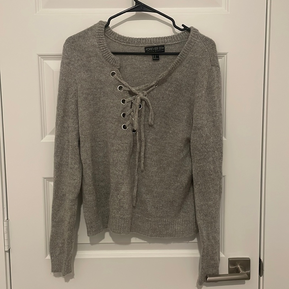 Grey tie up sweater